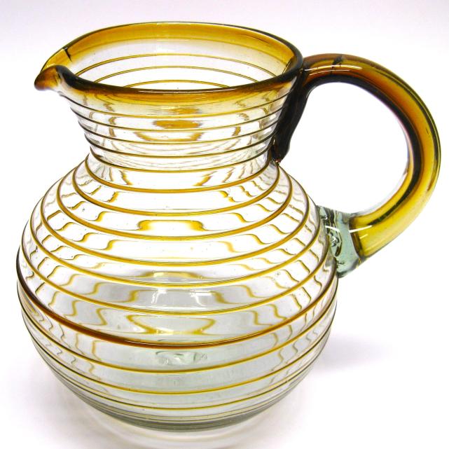 Wholesale MEXICAN GLASSWARE / Amber Spiral 120 oz Large Bola Pitcher / A classic with a modern twist, this pitcher is adorned with a beautiful amber color spiral.